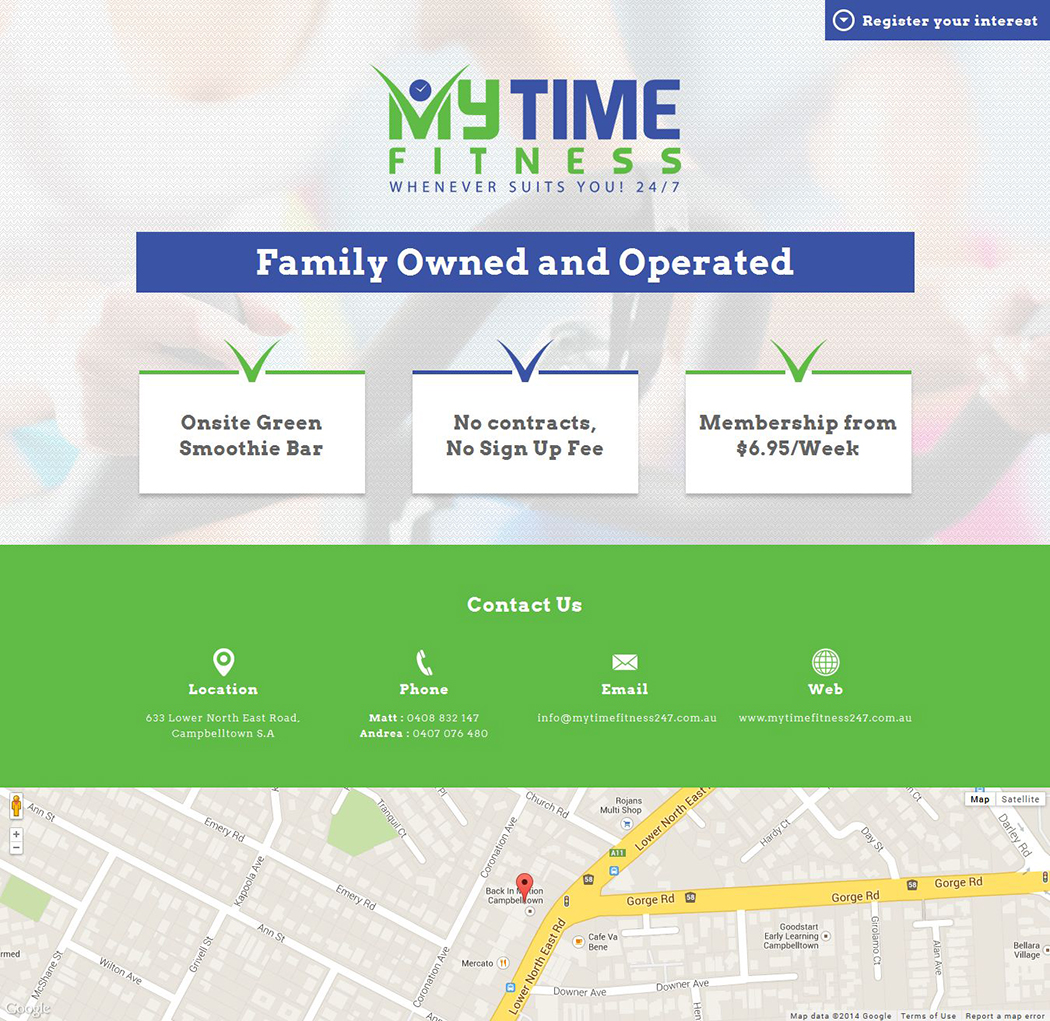 MyTime Fitness Landing Page Design